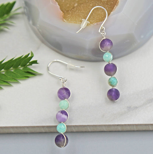 Amethyst and Amazonite Multi-Stone Drop Earrings