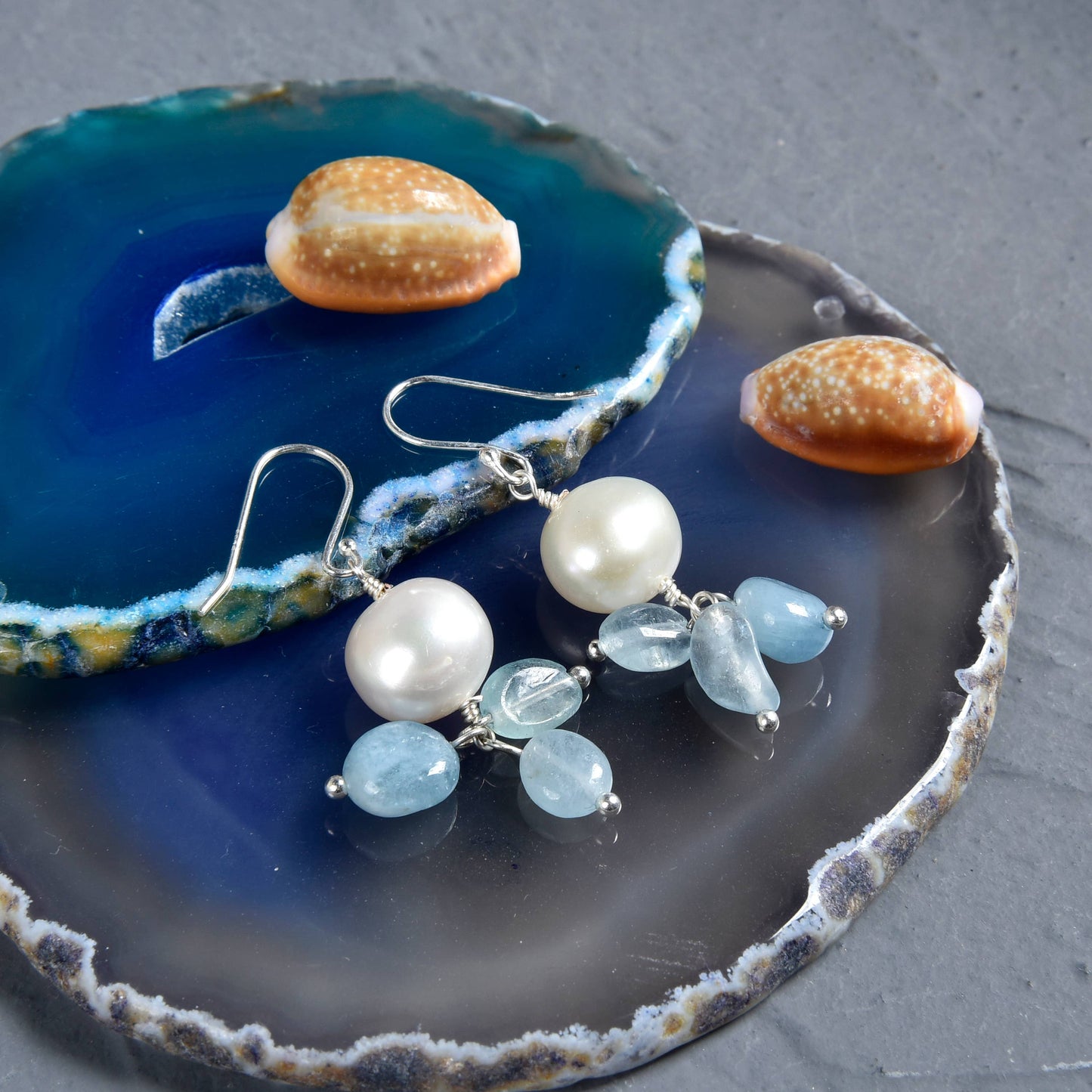 Pearl and Aquamarine Drop Earring