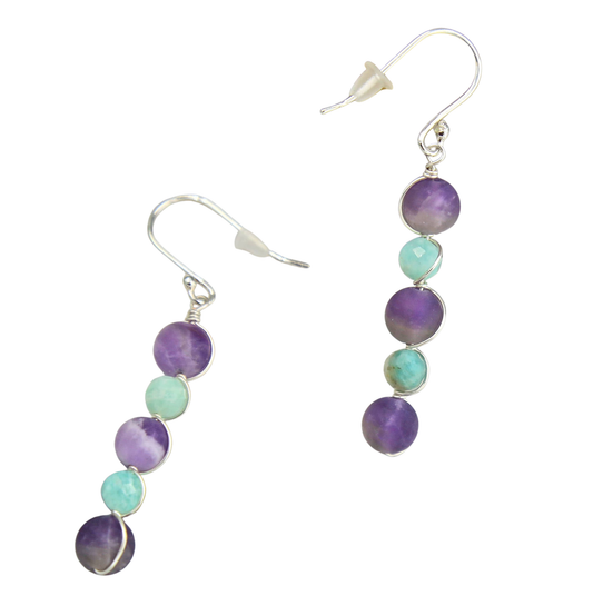Amethyst and Amazonite Multi-Stone Drop Earrings