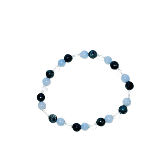 Angelite, Black Labradorite, Clear Quartz Bracelet