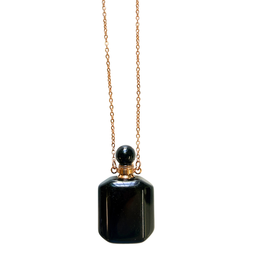 Black Obsidian Perfume Bottle Pendant Necklace
