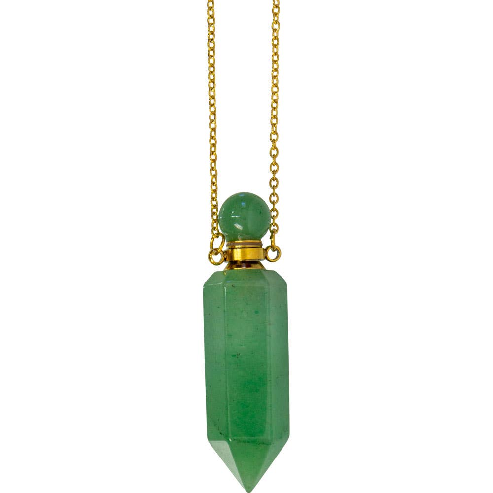 Green Aventurine Gemstone Point Pendant Perfume Bottle Necklace