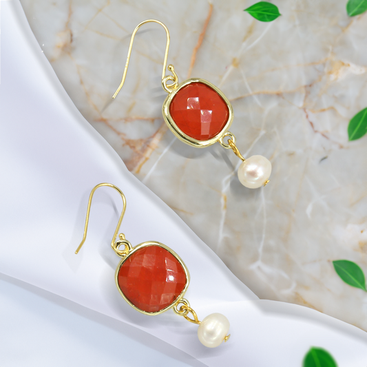 Red Jasper and Cultured Pearl Drop Earrings
