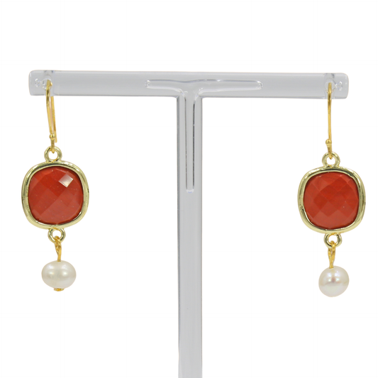 Red Jasper and Cultured Pearl Drop Earrings