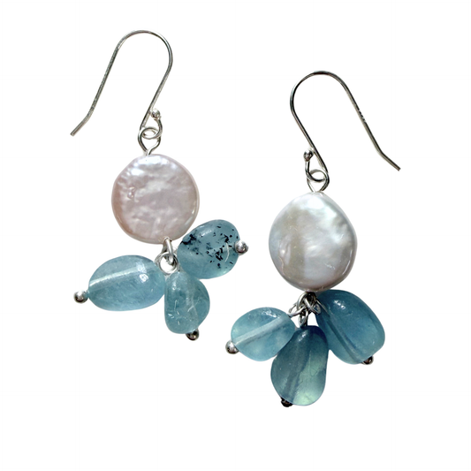 Pearl and Aquamarine Drop Earring